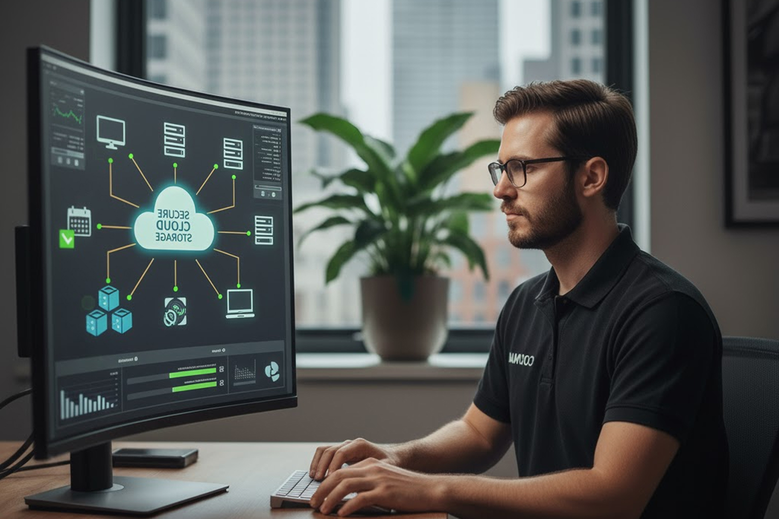 Un technicien CODNUM contrôle le système de sauvegarde cloud pour garantir la sécurité des données